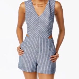 Cutout striped linen romper
